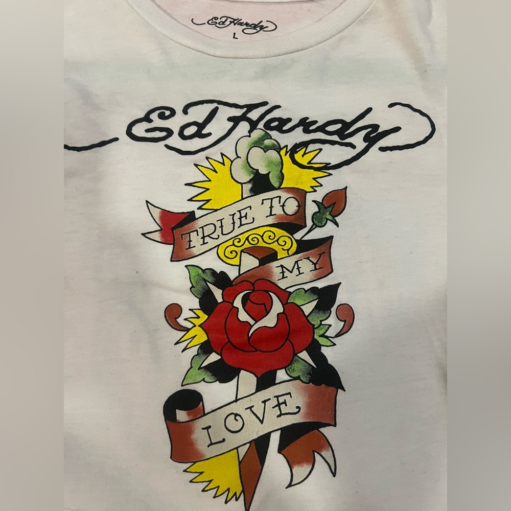 Ed Hardy White baby Tee with Colorful Tattoo Design - Picture 5 of 5